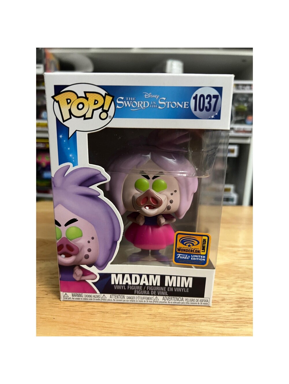 VAULTED OFFICIAL WONDERCON STICKER Madam Mim Sword Stone Disney Funko Pop #1037